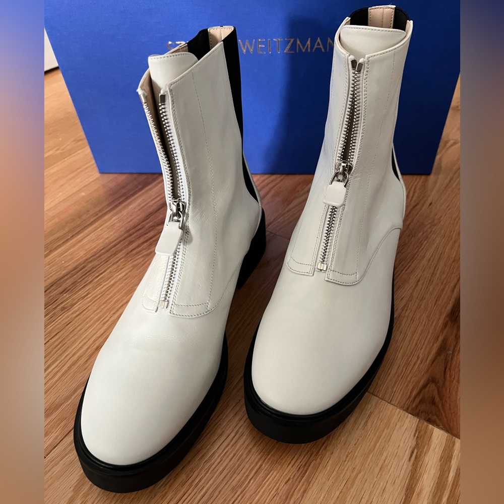 Stuart Weitzman Lodge Zip Leather Bootie, White